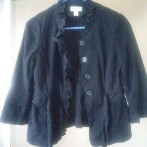 Ann Taylor LOFT Belted Ruffle Jacket Dark Navy Sz0